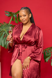 Rich Aunty Satin Gown-Marlot Red