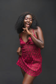 Mysterious Girl Slip in Wine Red