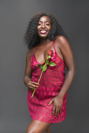 Mysterious Girl Slip in Wine Red