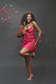 Mysterious Girl Slip in Wine Red