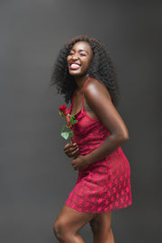 Mysterious Girl Slip in Wine Red