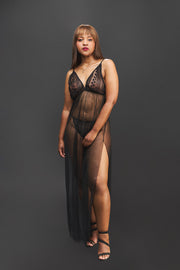 Mysterious Girl Gown in Noir Shadow