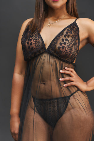 Mysterious Girl Gown in Noir Shadow