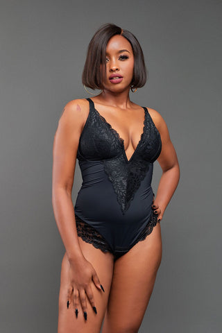 Alluring Control Low-plunge Bodysuit- Black